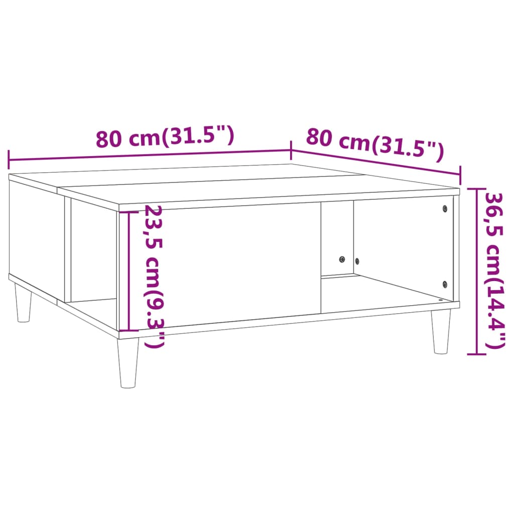 Mesa de centro 80x80x36,5 cm derivados madeira branco brilhante