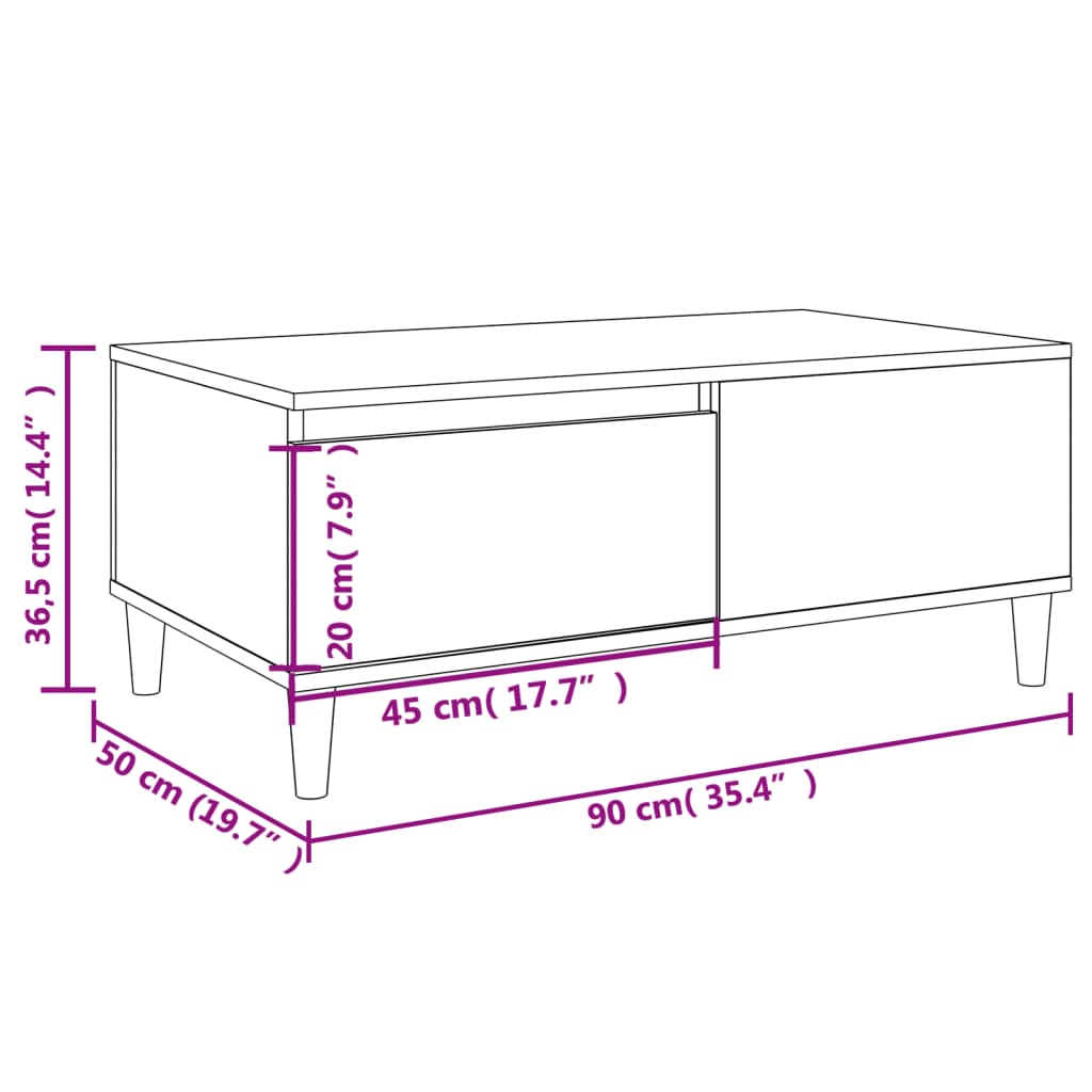 Mesa de centro 90x50x36,5 cm derivados de madeira branco