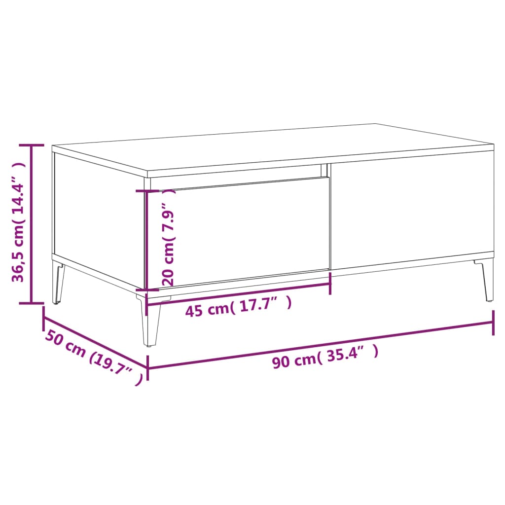 Mesa de centro 90x50x36,5 cm derivados de madeira branco