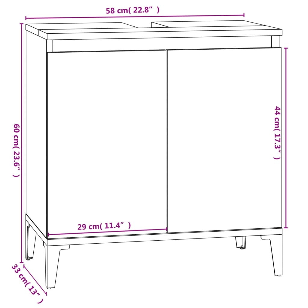 Armário de lavatório 58x33x60 cm derivados de madeira branco