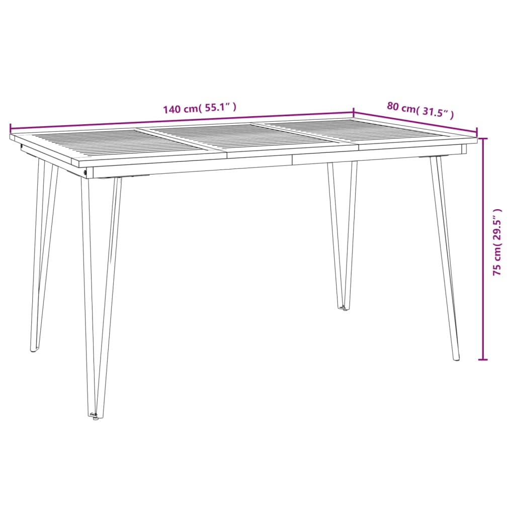 Mesa jardim c/ pernas estilo grampo 140x80x75 cm acácia maciça