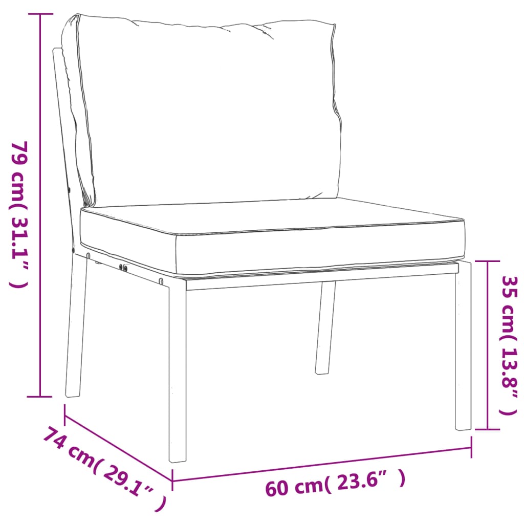 Cadeiras de jardim c/ almofadões cinzentos 2 pcs 60x74x79cm aço