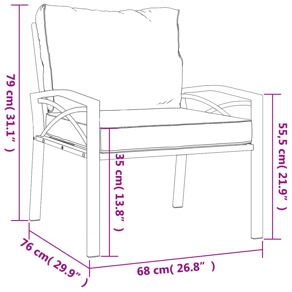 Cadeira de jardim com almofadões cor areia 68x76x79 cm aço