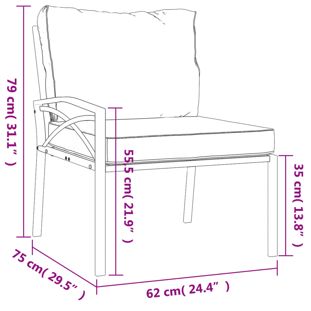 Cadeiras de jardim c/ almofadões cor areia 2 pcs 62x75x79cm aço