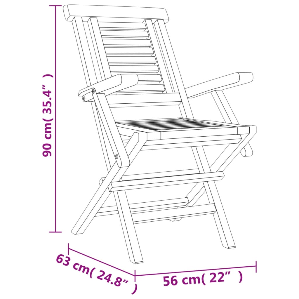 Cadeiras de jardim dobráveis 2 pcs 56x63x90 cm teca maciça