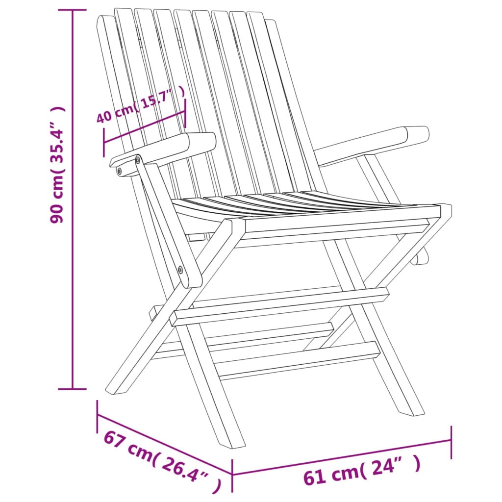 Cadeiras de jardim dobráveis 2 pcs 61x67x90 cm teca maciça