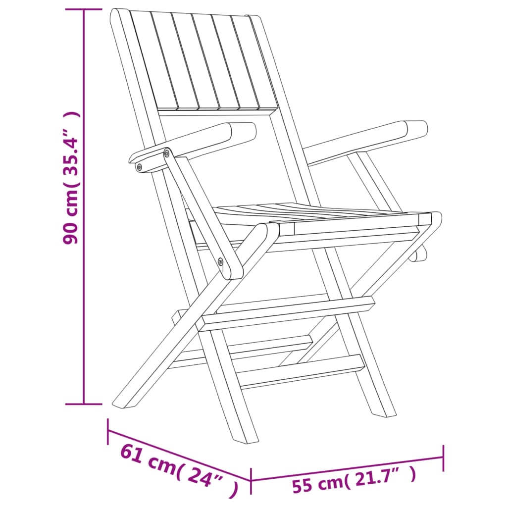 Cadeiras de jardim dobráveis 2 pcs 55x61x90 cm teca maciça