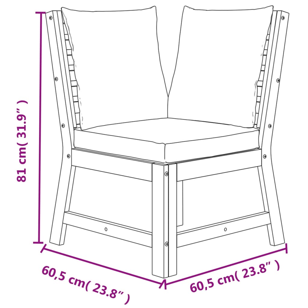 6 pcs conjunto de jantar p/ jardim c/ almofadões acácia maciça