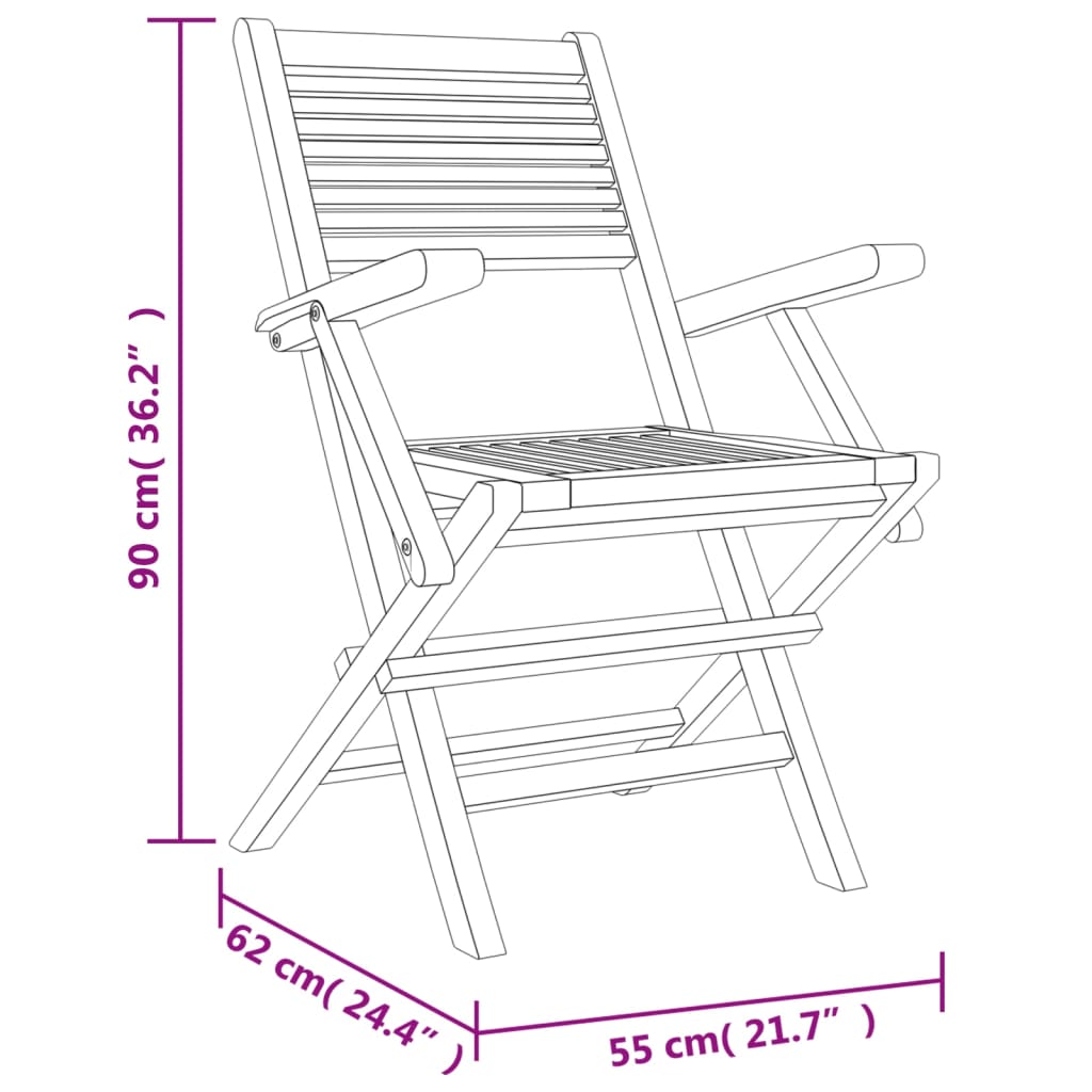 Cadeiras de jardim dobráveis 8 pcs 55x62x90 cm teca maciça