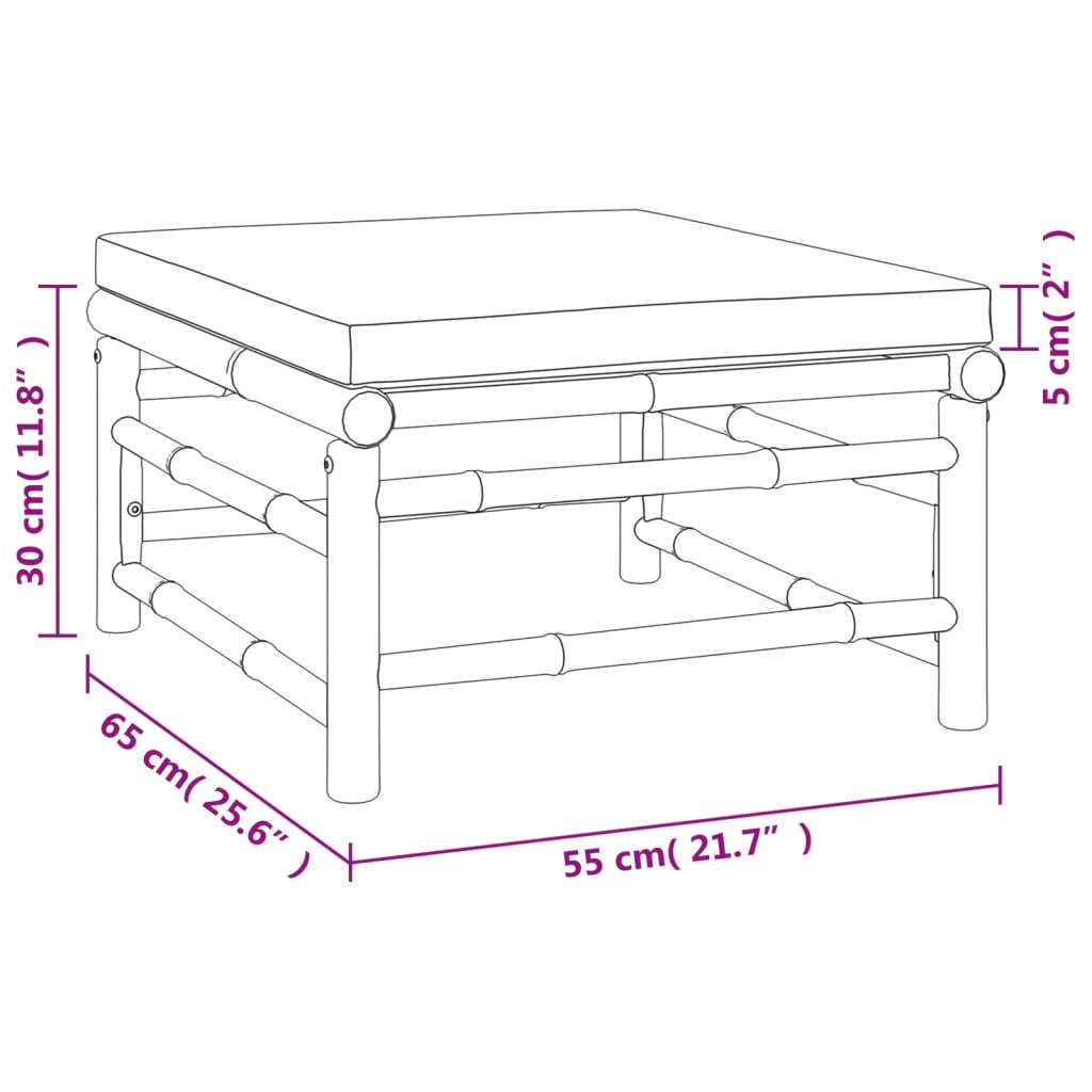 6 pcs conj. lounge de jardim bambu c/ almofadões cinzento-claro