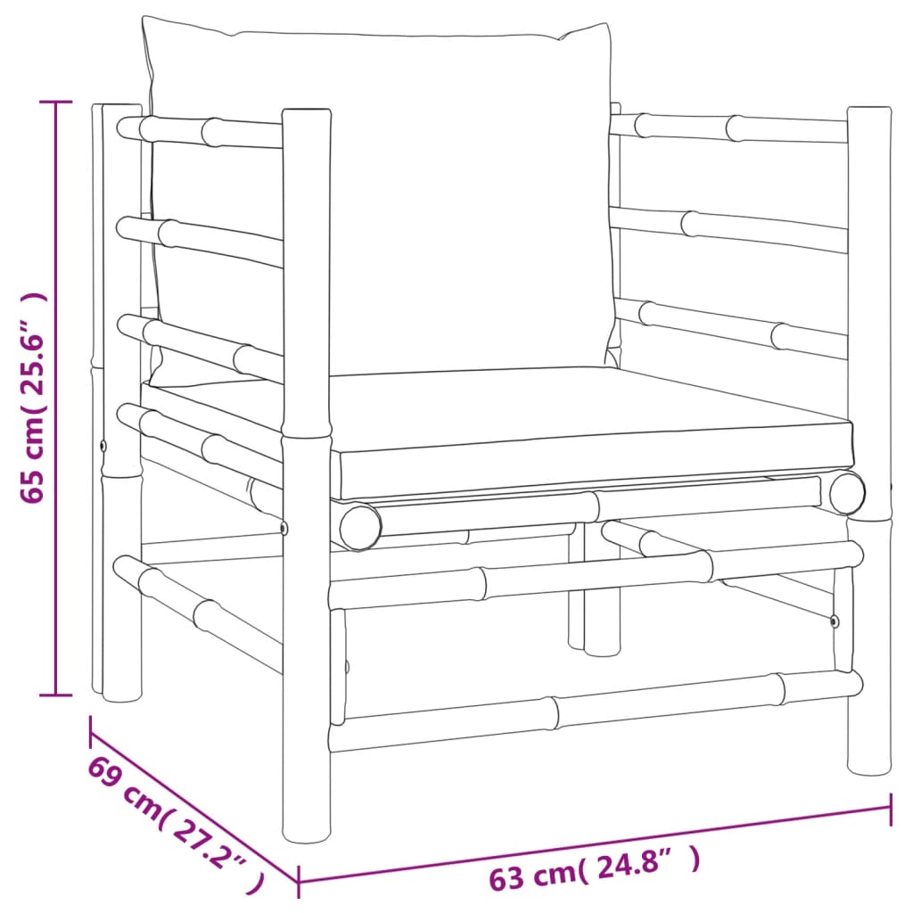 6 pcs conj. lounge de jardim bambu c/ almofadões cinzento-claro