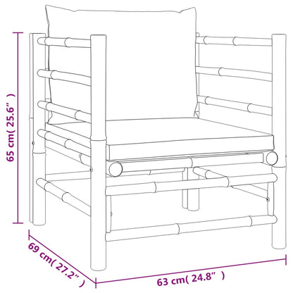 6 pcs conj. lounge de jardim bambu c/ almofadões cinzento-claro