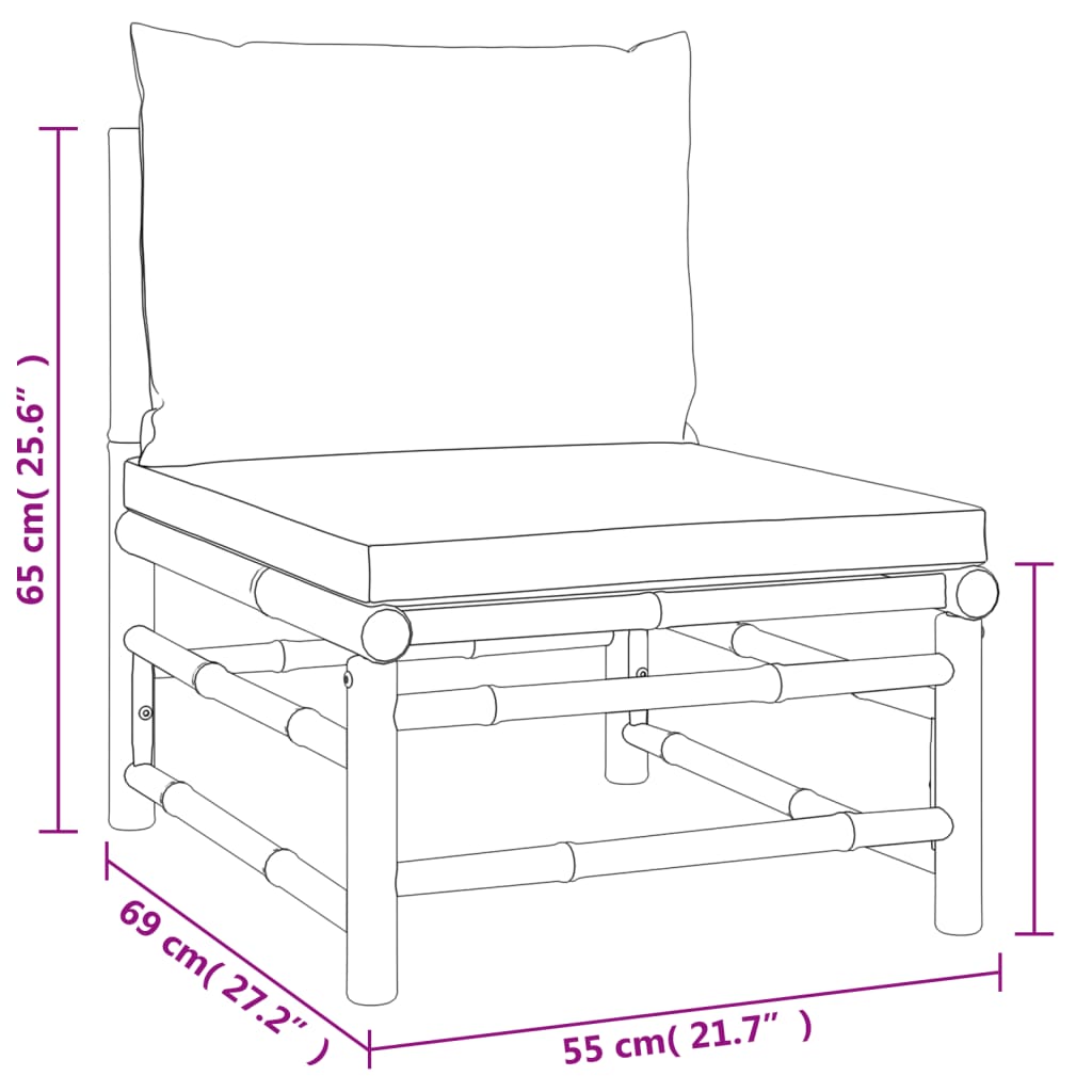 3 pcs conj. lounge de jardim bambu c/ almofadões cinzento-claro