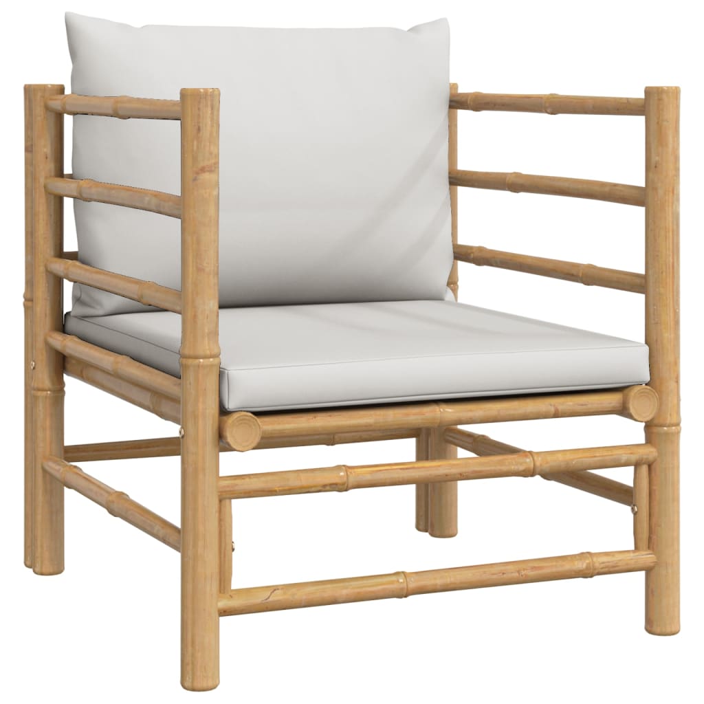 8 pcs conj. lounge de jardim bambu c/ almofadões cinzento-claro