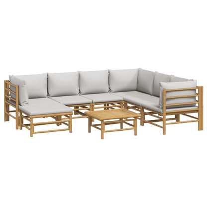 8 pcs conj. lounge de jardim bambu c/ almofadões cinzento-claro