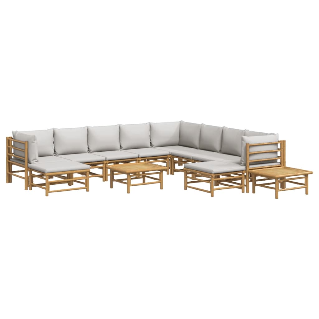 12pcs conj. lounge de jardim bambu c/ almofadões cinzento-claro