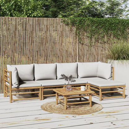 6 pcs conj. lounge de jardim bambu c/ almofadões cinzento-claro