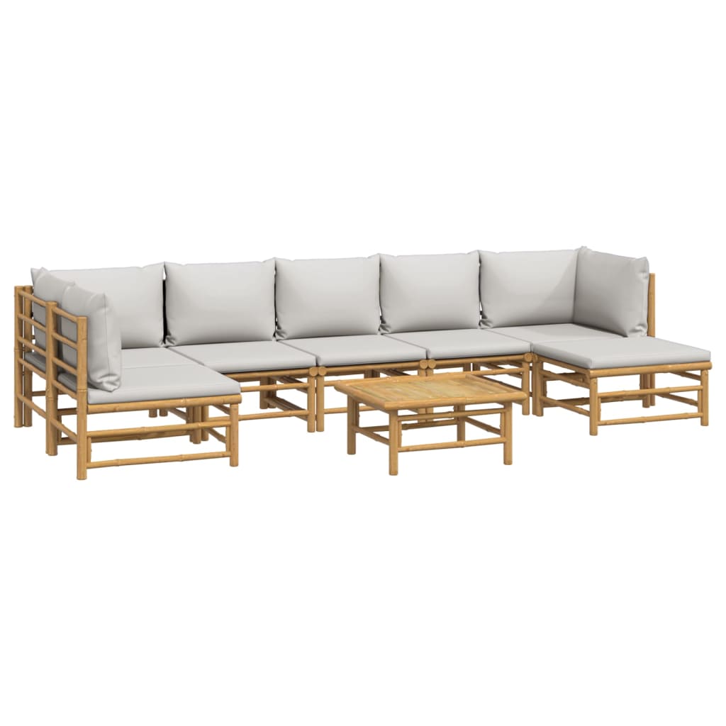 8 pcs conj. lounge de jardim bambu c/ almofadões cinzento-claro