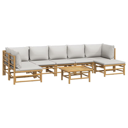 8 pcs conj. lounge de jardim bambu c/ almofadões cinzento-claro