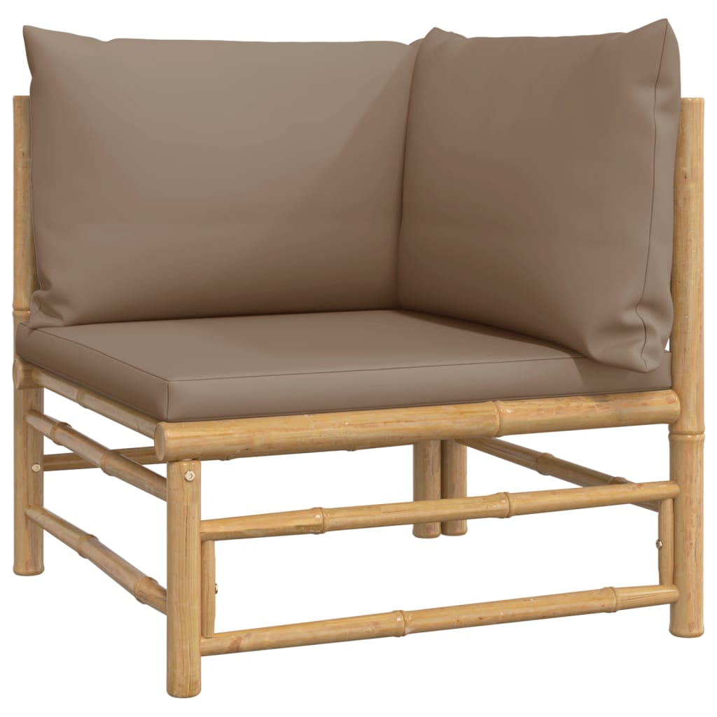 4 pcs conj. lounge jardim bambu c/ almofadões cinza-acastanhado