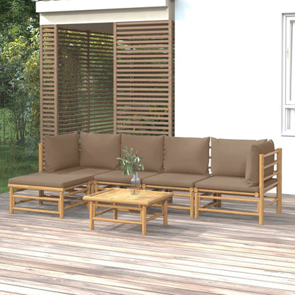 6 pcs conj. lounge jardim bambu almofadões cinzento-acastanhado