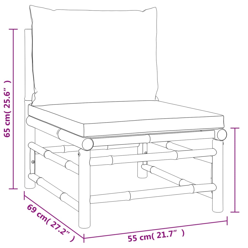 7 pcs conj. lounge jardim bambu c/ almofadões cinza-acastanhado