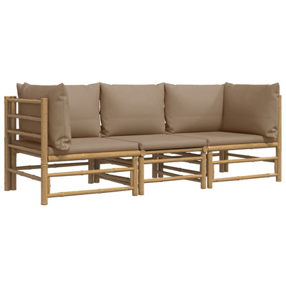 3 pcs conj. lounge jardim bambu almofadões cinzento-acastanhado