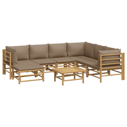 8 pcs conj. lounge jardim bambu almofadões cinzento-acastanhado