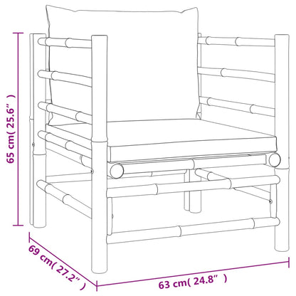 7 pcs conj. lounge jardim bambu c/ almofadões cinza-acastanhado