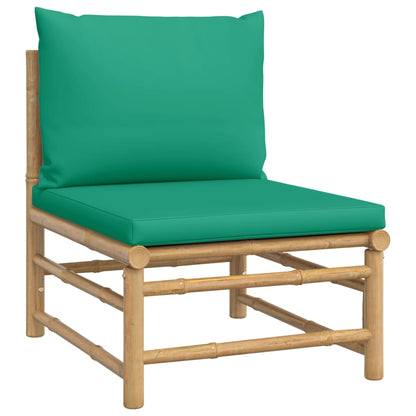 4 pcs conjunto lounge de jardim bambu c/ almofadões verdes