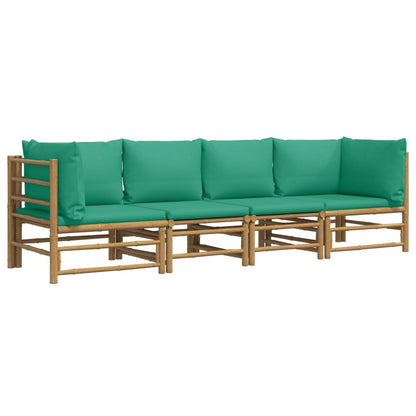 4 pcs conjunto lounge de jardim bambu c/ almofadões verdes