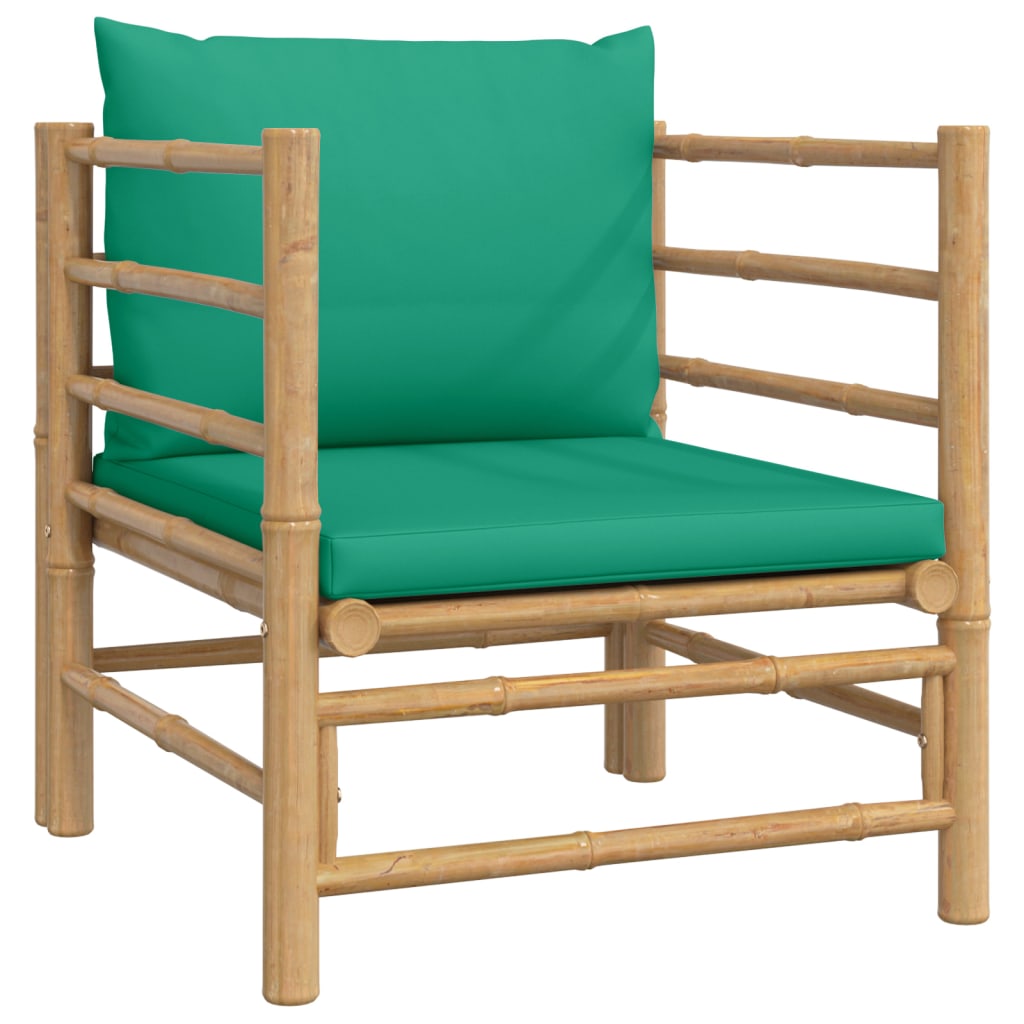 5 pcs conjunto lounge de jardim bambu c/ almofadões verdes