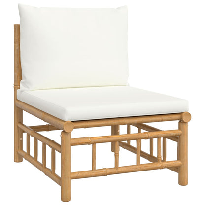 4 pcs conjunto lounge de jardim bambu c/ almofadões branco nata