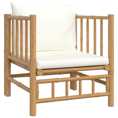 5 pcs conjunto lounge de jardim bambu c/ almofadões branco nata