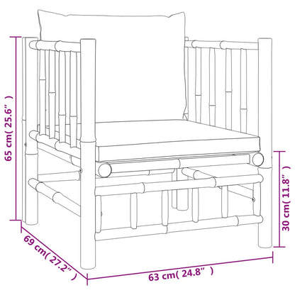 5 pcs conjunto lounge de jardim bambu c/ almofadões branco nata