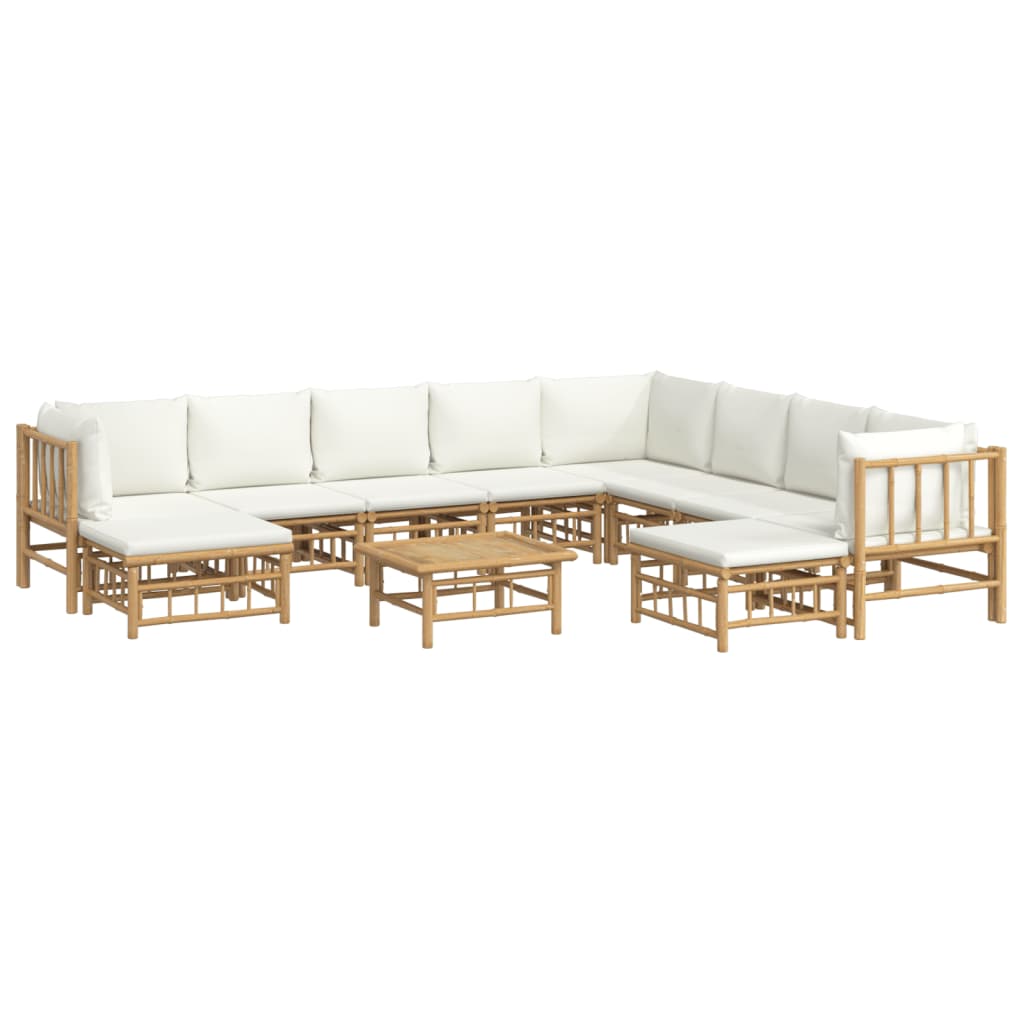 11pcs conjunto lounge de jardim bambu c/ almofadões branco nata