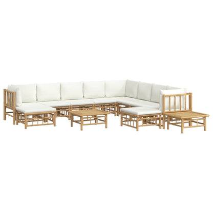 12pcs conjunto lounge de jardim bambu c/ almofadões branco nata