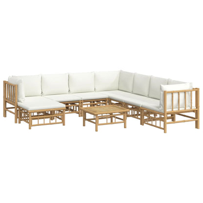 9 pcs conjunto lounge de jardim bambu c/ almofadões branco nata