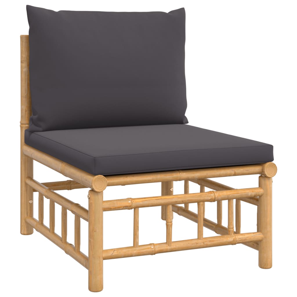 4pcs conj. lounge de jardim bambu c/ almofadões cinzento-escuro