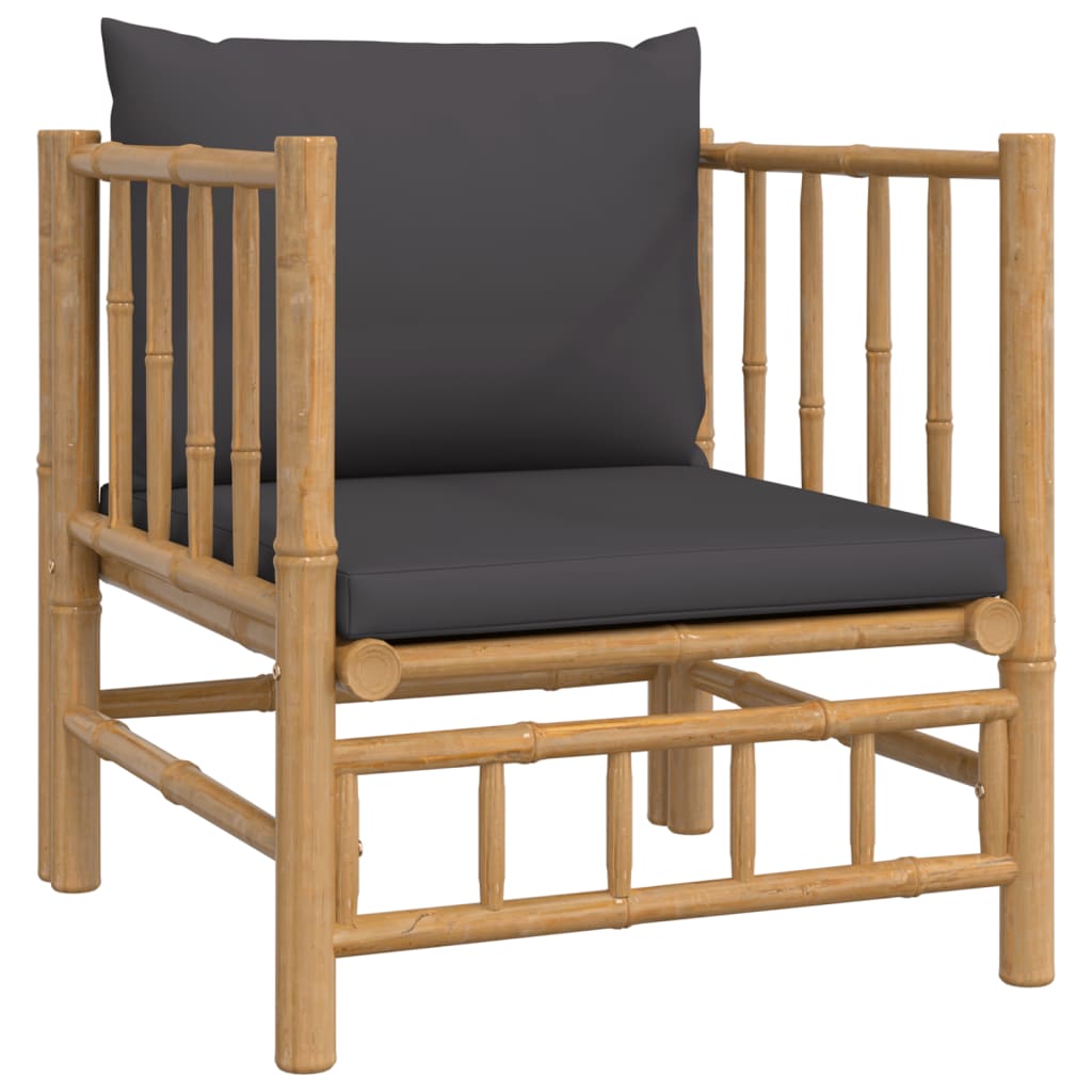 6 pcs conjunto lounge jardim bambu c/ almofadões cinza-escuro