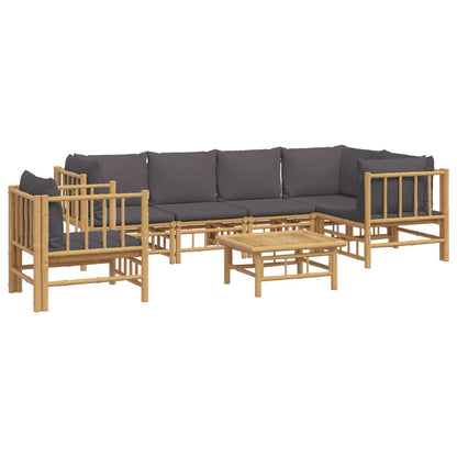 7pcs conj. lounge de jardim bambu c/ almofadões cinzento-escuro