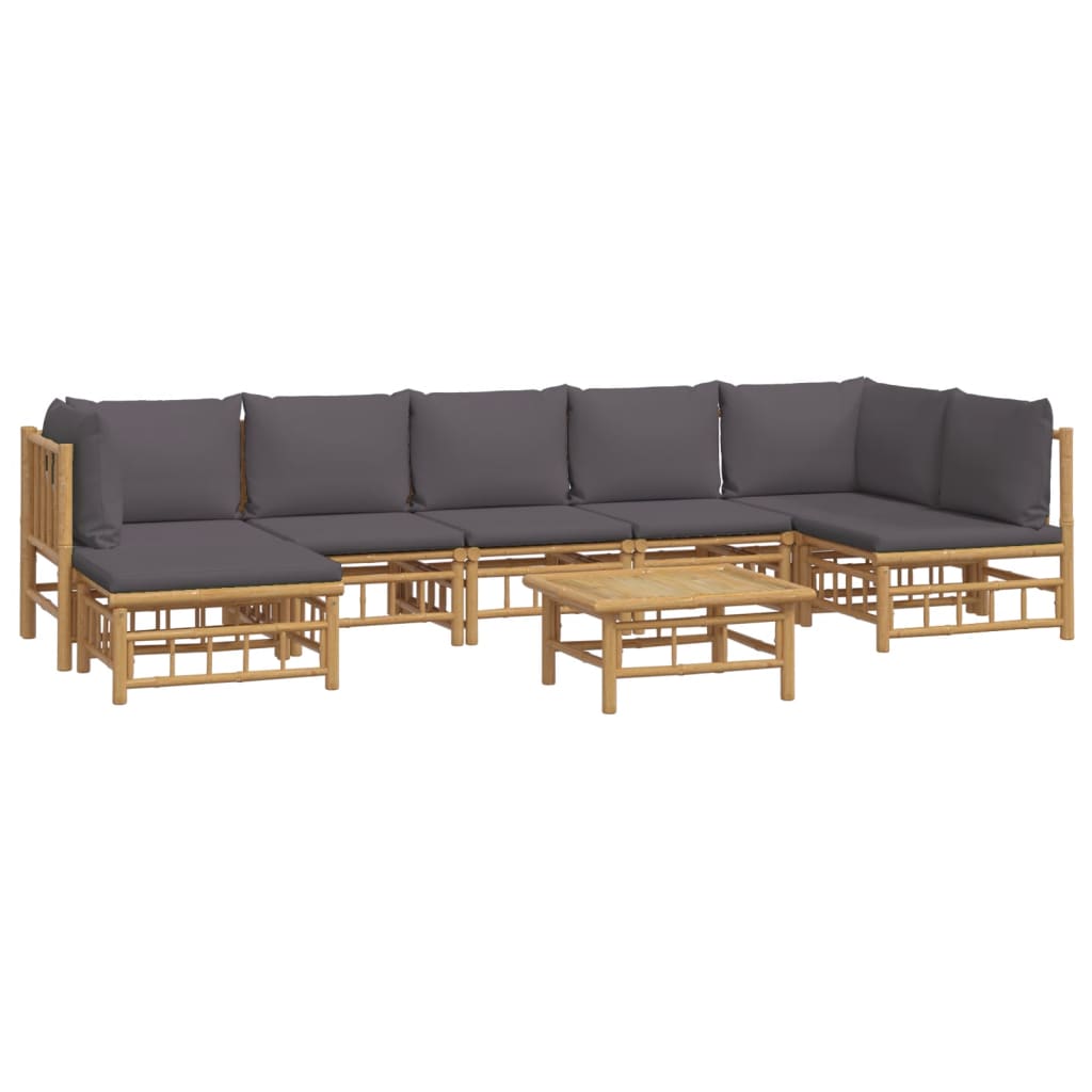 8pcs conj. lounge de jardim bambu c/ almofadões cinzento-escuro