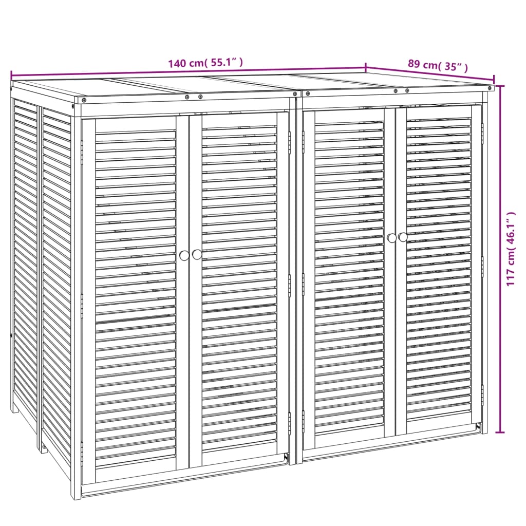 Abrigo duplo p/ caixote do lixo 140x89x117 cm acácia maciça