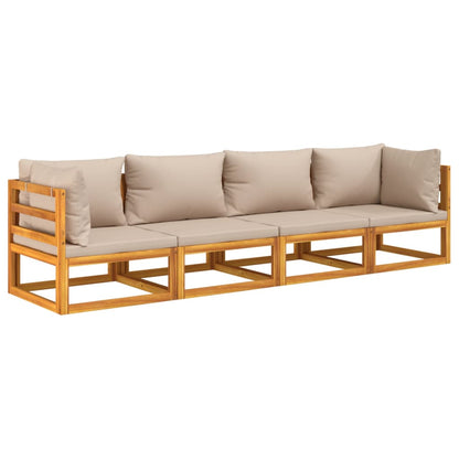 4pcs conj. lounge jardim madeira c/almofadões cinza-acastanhado