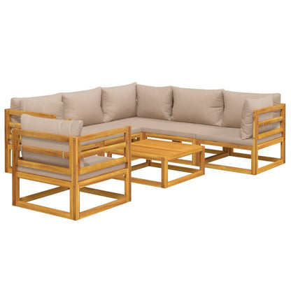 7pcs conj. lounge jardim madeira c/almofadões cinza-acastanhado