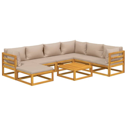 8pcs conj. lounge jardim madeira c/almofadões cinza-acastanhado