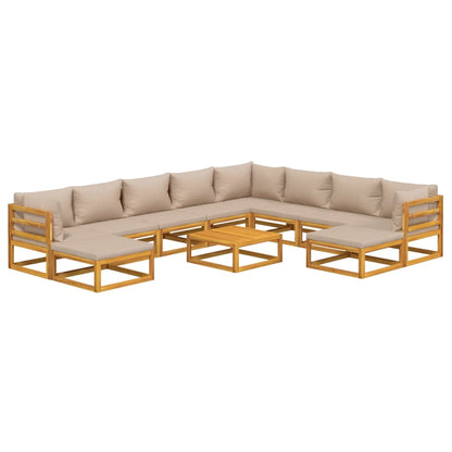 11pcs conj.lounge jardim madeira c/almofadões cinza-acastanhado