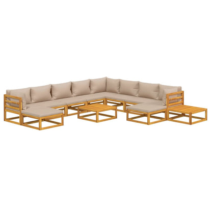 12pcs conj lounge jardim madeira c/almofadões cinza-acastanhado