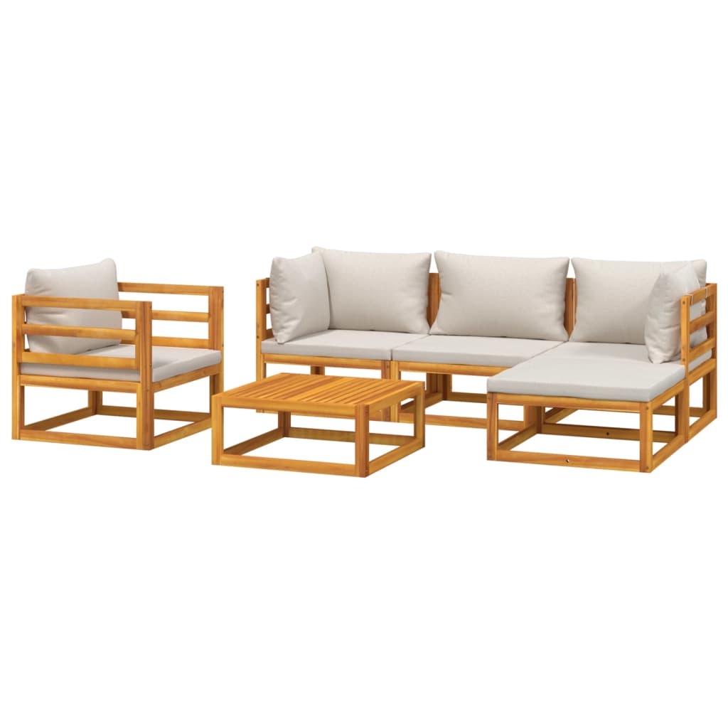 6pcs conjunto lounge de jardim madeira c/almofadões cinza-claro