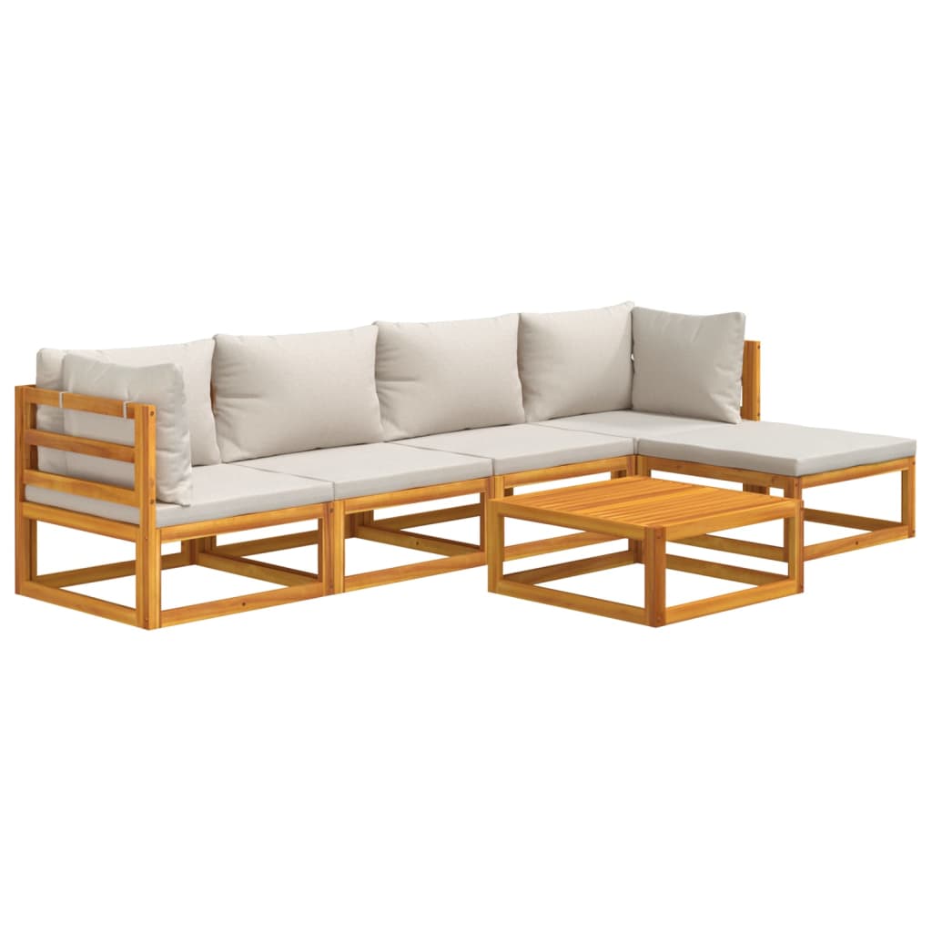 6pcs conjunto lounge de jardim madeira c/almofadões cinza-claro